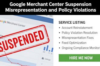 fix google merchant center suspension, misrepresentation and policy violations