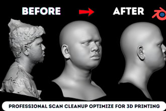 clean up and repair your 3d face or head scan to stl for 3d printing