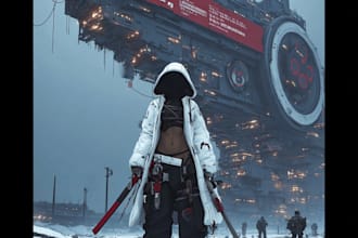 draw professional sci fi warrior character art