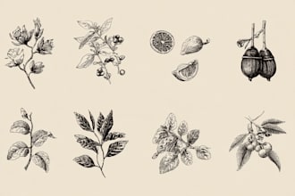 craft vintage style botanical food illustrations