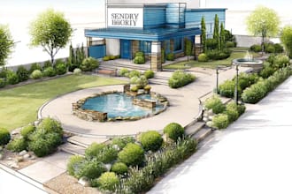 design front yard, backyard, home garden as landscape
