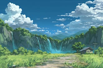 draw anime background, 2d environment, landscape
