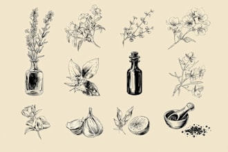 design botanical food illustrations in vector or digital