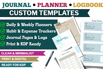 design custom journal planner logbook and tracker templates