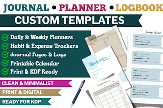 design custom journal planner logbook and tracker templates