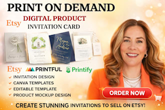 design etsy digital products, printable invitation card etsy print on demand