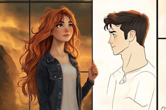 create a romantic couple cartoon for gift