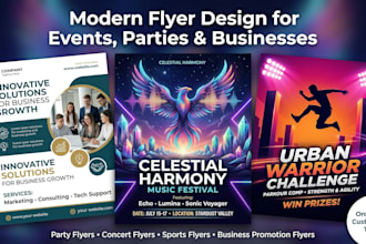 design modern concert or party flyers, event, sport or business flyers