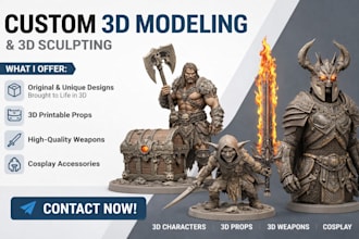 create detailed 3d character props and weapons for cosplay 3d printing stl