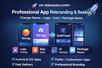 professionally rebrand your android or ios app with new name, logo, and package