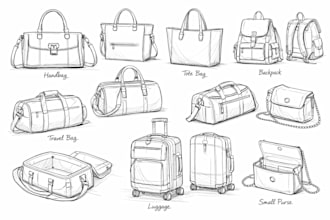 design bag, handbag, tote bag with professional technical drawing tech pack
