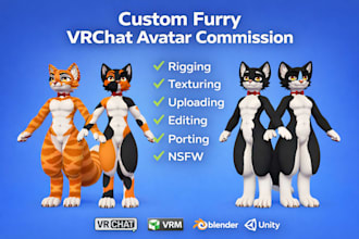 do 3d vrchat furry avatar with full body tracking and nsfw anime vr character