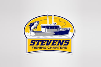 design dynamic iconic logo for a charter fishing business