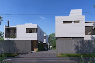 model housing complex exterior, residential development, modern townhouse render