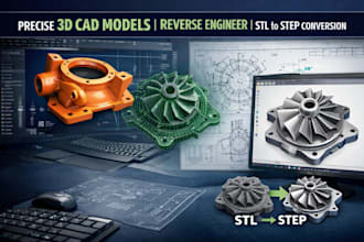 create precise 3d cad models, reverse engineer and convert stl to step