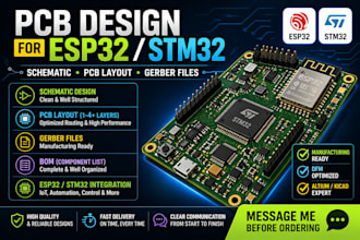 design esp32 or stm32 pcb with schematic, multilayer layout and gerber file