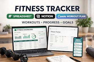 design fitness tracker spreadsheet, notion fitness tracker, canva workout plans