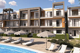 remodel luxury tourism building, hospitality landscape, beach club render, cgi
