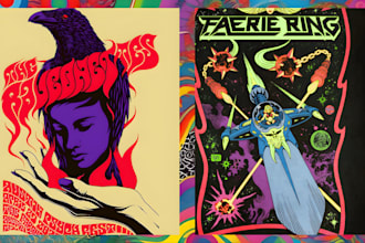 design psychedelic artwork vintage stoner trippy retro style for album cover art