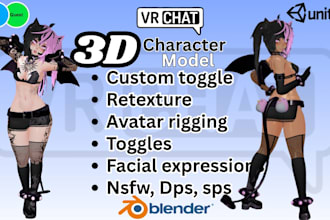 edit vrchat avatar, furry, retexture, rig, add toggles  and optimize for unity