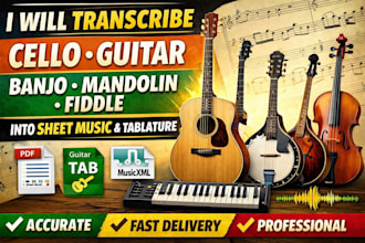 transcribe cello acoustic guitar electric guitar mandolin banjo fiddle sheet tab
