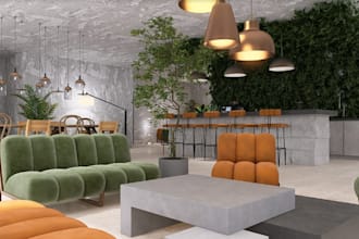 buildup modern restaurant, interior layout, render cigar lounge, cafe design