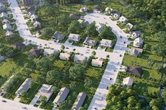 3d urban masterplan, housing estate development, streetscape landscape rendering