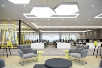 modern 3d office interior design, studio indoor layout, apartment office render