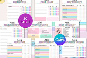 design canva kids daily printable planners homeschool journals pdf lead magnet