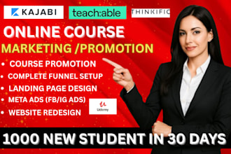 promote online course, learnworlds kajabi course marketing facebook ads, ghl