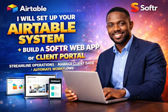 setup your airtable system and build a softr web app or softr client portal