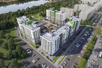 enhance residential complex on sloping terrain,site plan, landscape parking lot