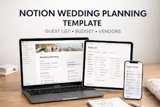 design notion template for wedding planning, guest list, budget vendor tracker