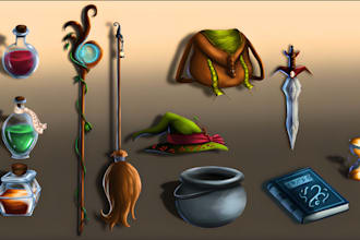 design 2d game icon, game assets, rpg, skill, item ui icons, props, logo fantasy