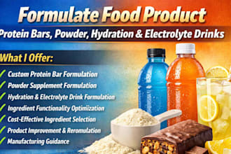 formulate food product, protein bars, powder, hydration drink, electrolyte drink