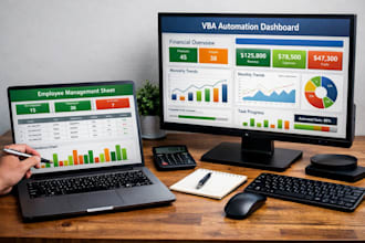 create excel vba automation, employee tracker sheet and dashboard spreadsheet