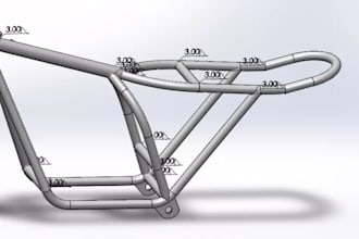 design 3d custom motorcycle frame, chassis, cad modeling, blue print, solid work
