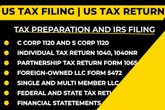 prepare and efile US tax return, business tax 1040, 1120, 1065