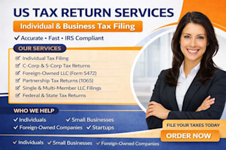 prepare and file us tax returns for individual and business 1040 1065 5472 1065