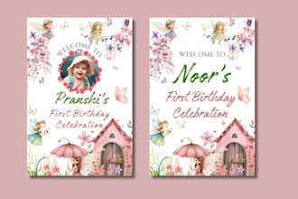 design elegant wedding welcome sign, event boards, invitation cards, and videos