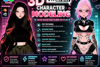 edit, fix, create custom vrchat avatar, anime model, nsfw character furry avatar