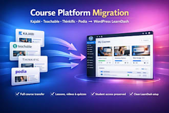 migrate kajabi, teachable, thinkific or podia course to wordpress learndash lms