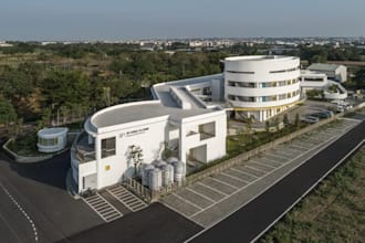 render modern factory building, animal shelter design, plan animal rescue center