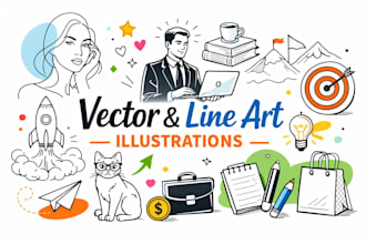 create custom vector line art illustrations for books and projects