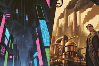 cyberpunk or dieselpunk cover design cyberpunk or dieselpunk logo and branding