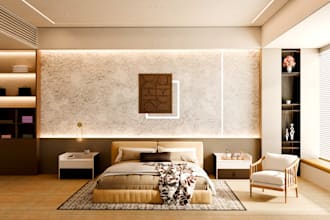 design and render a modern bedroom interior in 3d