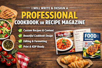 write and design a professional cookbook or recipe magazine