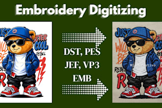 do embroidery digitizing logo into dst pes jef exp vp3