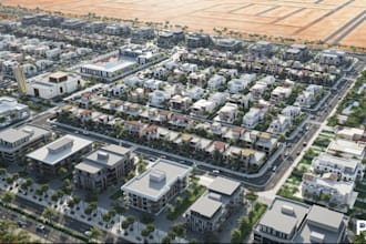 elevate modern smart city, create 3d urban solution, building exterior rendering
