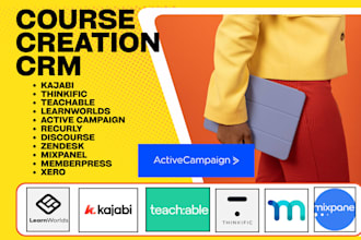 setup course kajabi thinkifc teachable learnworlds activecampaign recurly xero